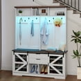 thumbnail image 1 of Uforic Hall Tree with Coat Rack & Shoe Storage Bench, Farmhouse Farmhouse Entryway Storage Organizer with LED Light, White, 1 of 9