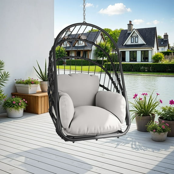 Uforic Hammock Egg Chair with Cushions,Foldable Hanging Basket Egg Chair for Outdoor, Indoor - Gray