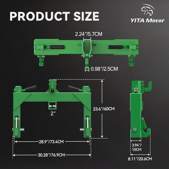 Uforic Heavy Duty Category 1 Tractor 3 Point Quick Hitch, 3000 LBS 5-Position Adjustable Hook with Upgraded Universal Adapter & Built-In 2 Inch Trailer Receiver, Green