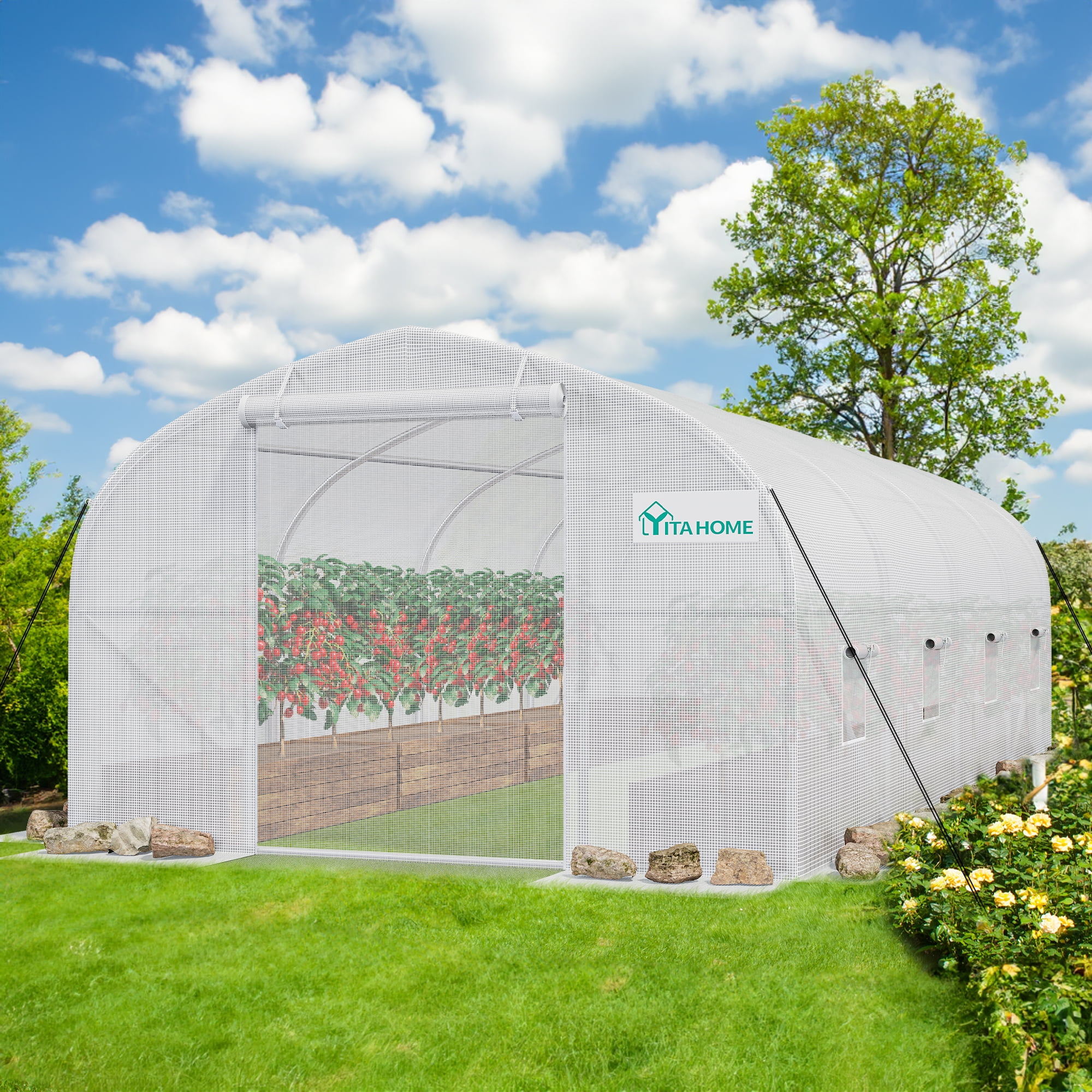 Uforic Heavy Duty Outdoor Greenhouse Walk-in Tunnel with Portable Plant ...