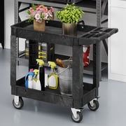Uforic Heavy-Duty Utility Cart, 550 lbs Load Capacity, 40 x 17 inch Rolling Plastic Service Cart with 2 Shelves, Black