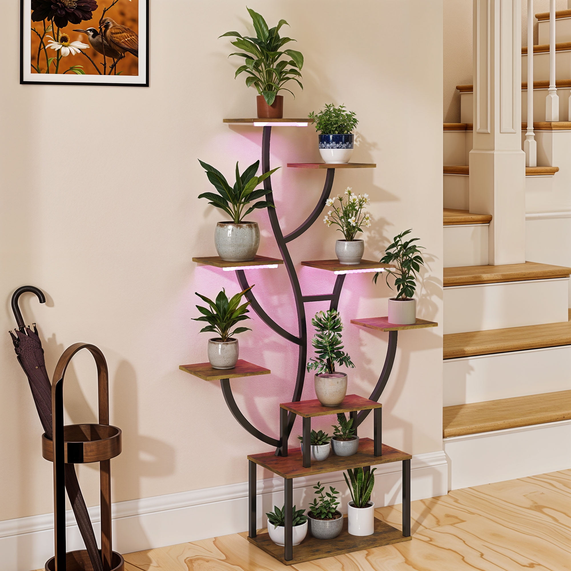 Uforic Indoor Plant Stand with Grow Lights, 63" Multiple Pots Metal Flower Stands Plant Shelf