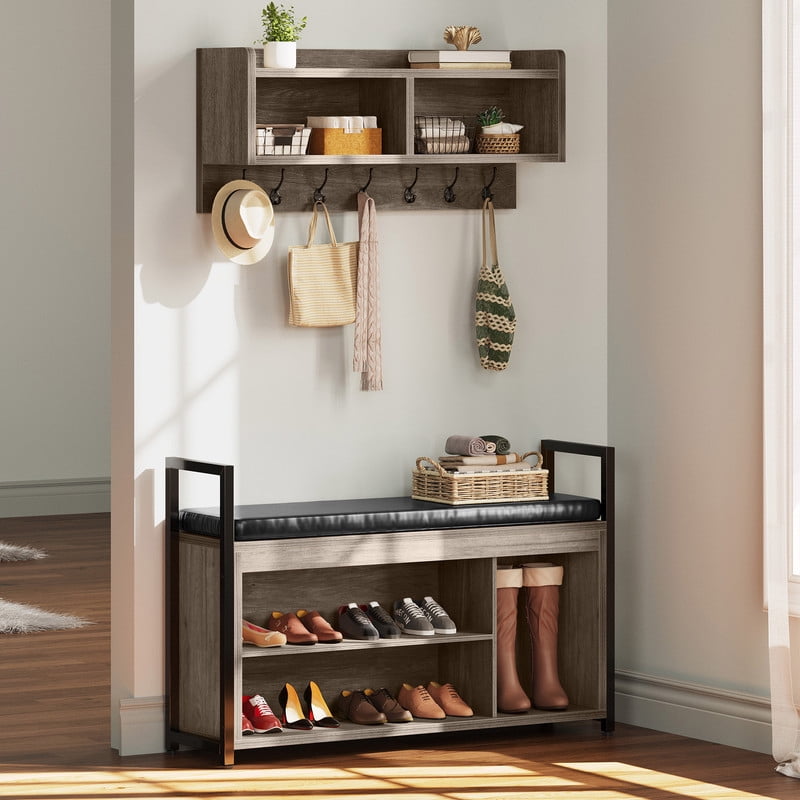 Uforic Industrial Coat Rack Shoe Bench Set, Entryway Shoe Bench with ...