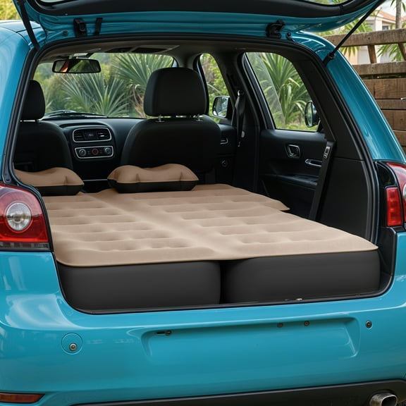 Uforic Inflatable Car Air Mattress with Pump, Portable SUV Air Bed with Pillows for Camping, Home, Travel, Brown