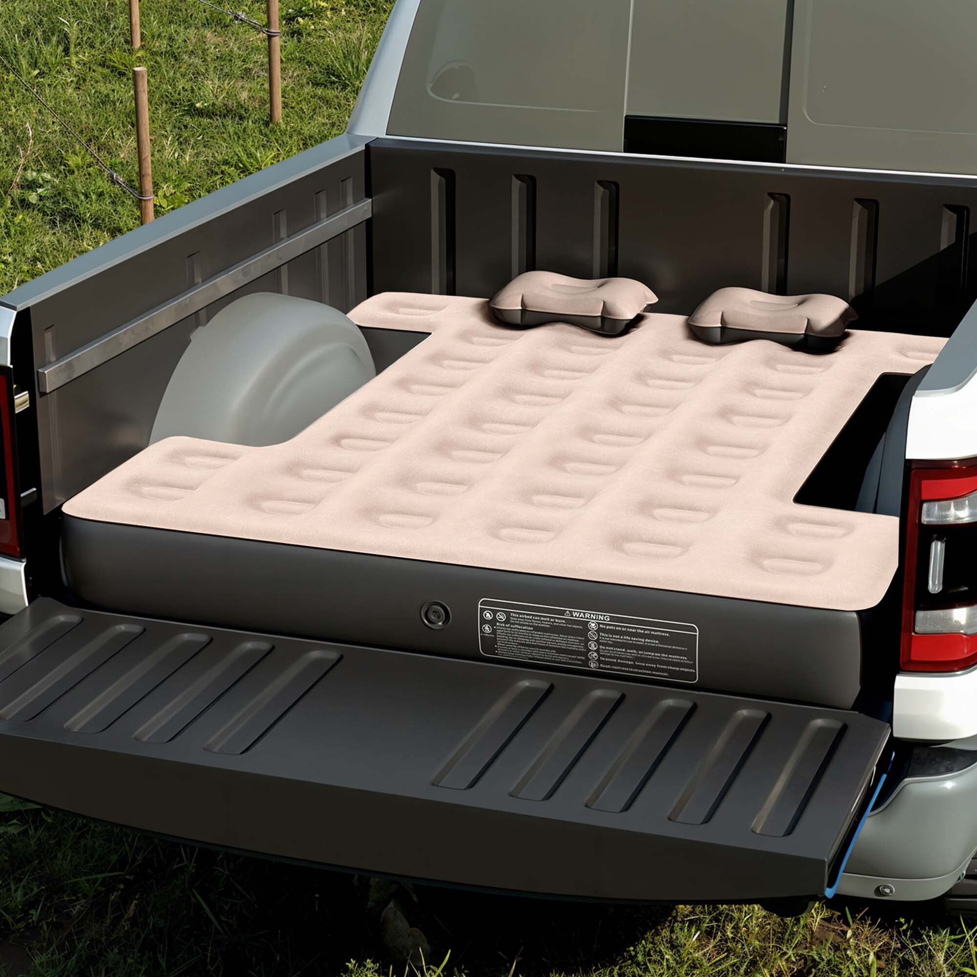 Uforic Inflatable Truck Air Mattress for 5.5–5.8ft Short Bed Pickups, Camping Car Bed with Pump, Pillows, Carry Bag & Patch Kit, Fits Full-Size Trucks (Black + Brown)