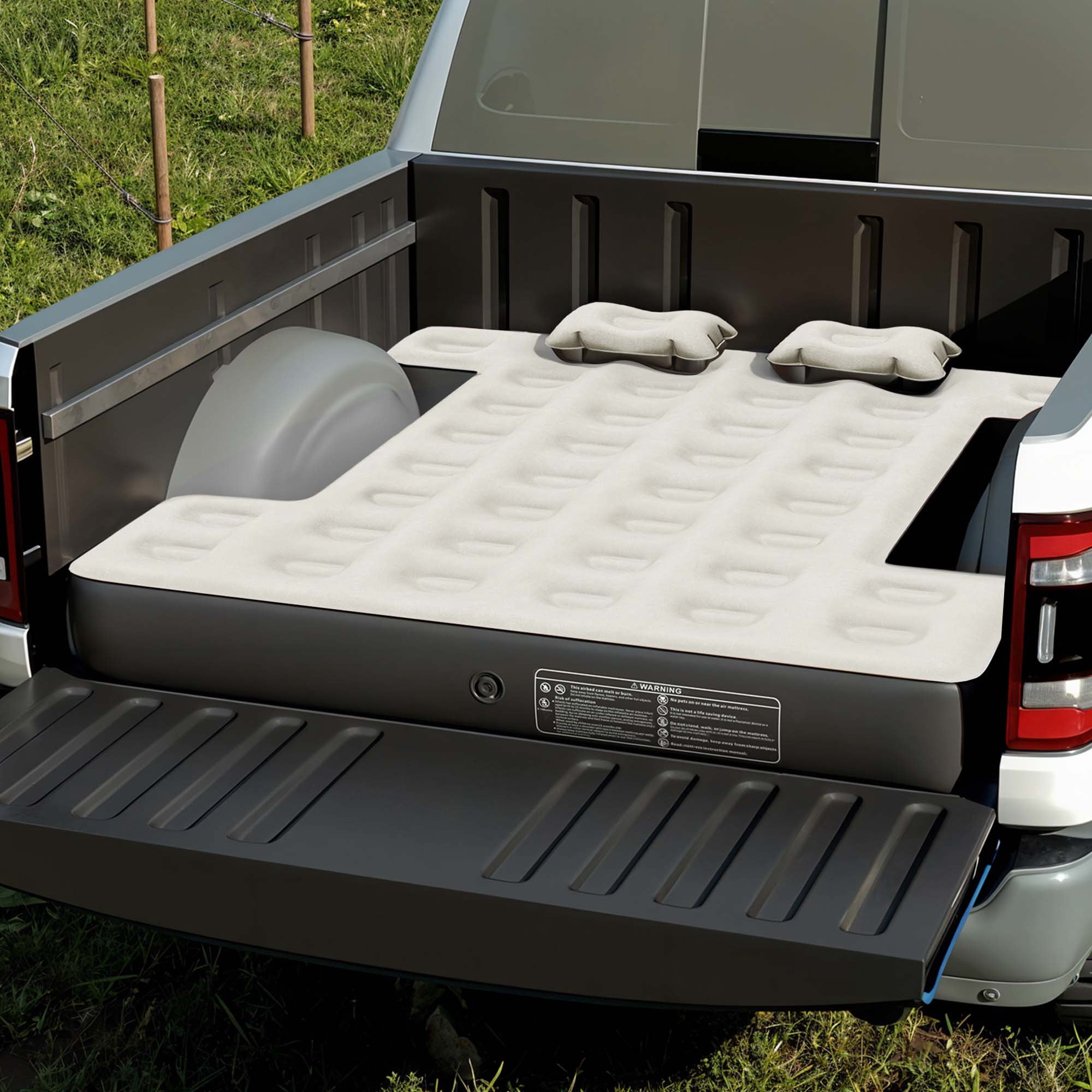 Uforic Inflatable Truck Air Mattress for Short Bed Pickups, Camping Car Bed with Pump, Pillows, Carry Bag & Patch Kit, Fits Full-Size Trucks (Black + Gray)