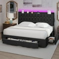 thumbnail image 1 of Uforic King Size Upholstered Bed Frame with Power Outlets & Drawers, Platform Bed Frame with LED Lights Tall Headboard, Black, 1 of 8
