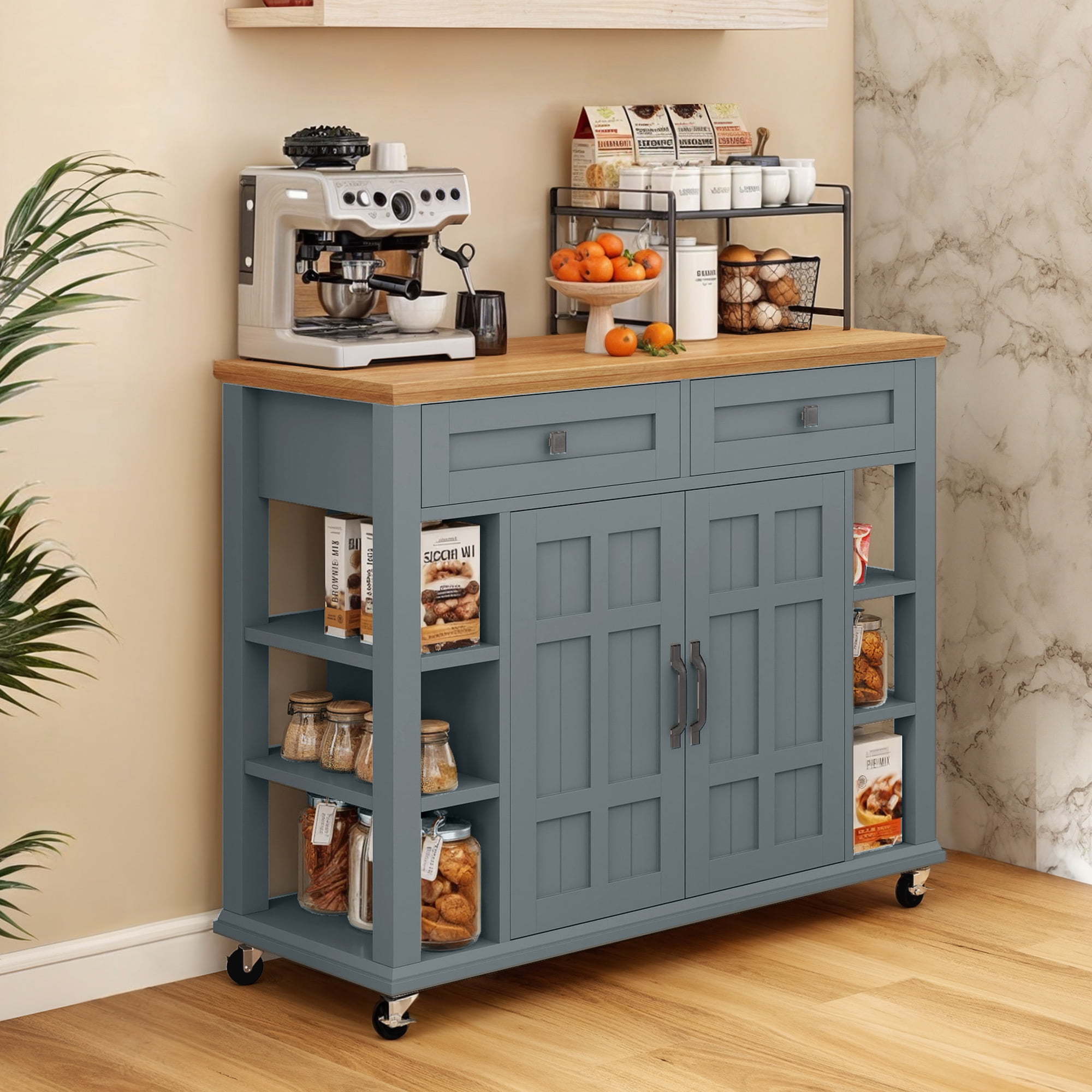 Uforic Kitchen Island Cart, Kitchen Storage Cart with Drawers & Storage