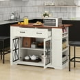thumbnail image 1 of Uforic Kitchen Island Table with Seating & Drop Leaf, Kitchen Island with Storage & Wheels, Off-White, 1 of 9