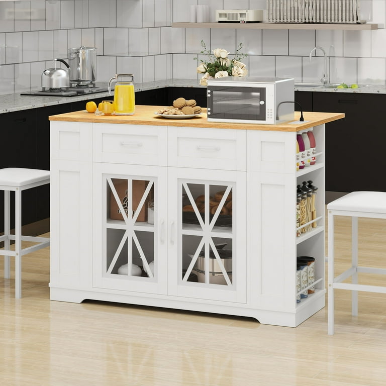 Uforic Kitchen Island Table with Seating Drop Leaf Kitchen Island with Storage Wheels White Walmart
