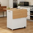 thumbnail image 1 of Uforic Kitchen Island with Drop Leaf, Kitchen Storage Cart with Power Outlets, Cabinet for 10-Gal Trash Bin, White, 1 of 11