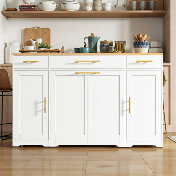 Uforic Kitchen Island with Drop Leaf & Wheels, Island Table with Trash Storage Cabinet, White