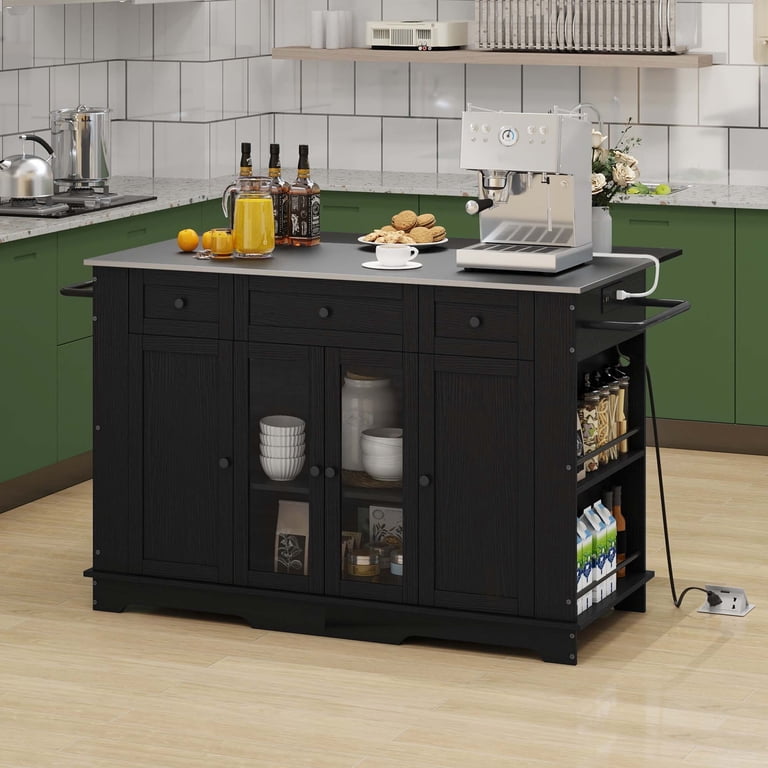 Uforic Kitchen Island with Storage & Drop Leaf, Kitchen Island