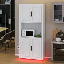 Uforic Kitchen Pantry Cabinet with Power Outlets & LED Lights, Farmhouse Storage Cabinet, White