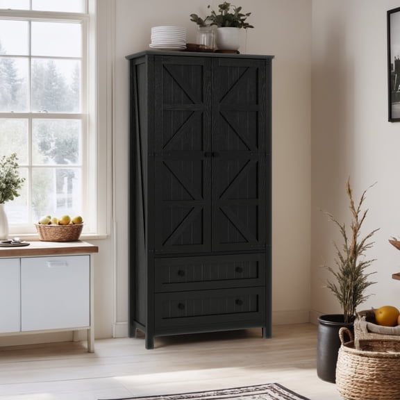 Uforic Kitchen Pantry Storage Cabinet with Drawers & Shelves, Farmhouse Kitchen Furniture, Black