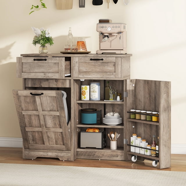 Uforic Kitchen Storage Buffet Cabinet for 10-gal Trash Bin, Tilt Out ...