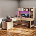 thumbnail image 1 of Uforic L Shape Desk with LED Light & Hutch,  Home Office Computer  Desk Executive Desk with Drawers, 1 of 9