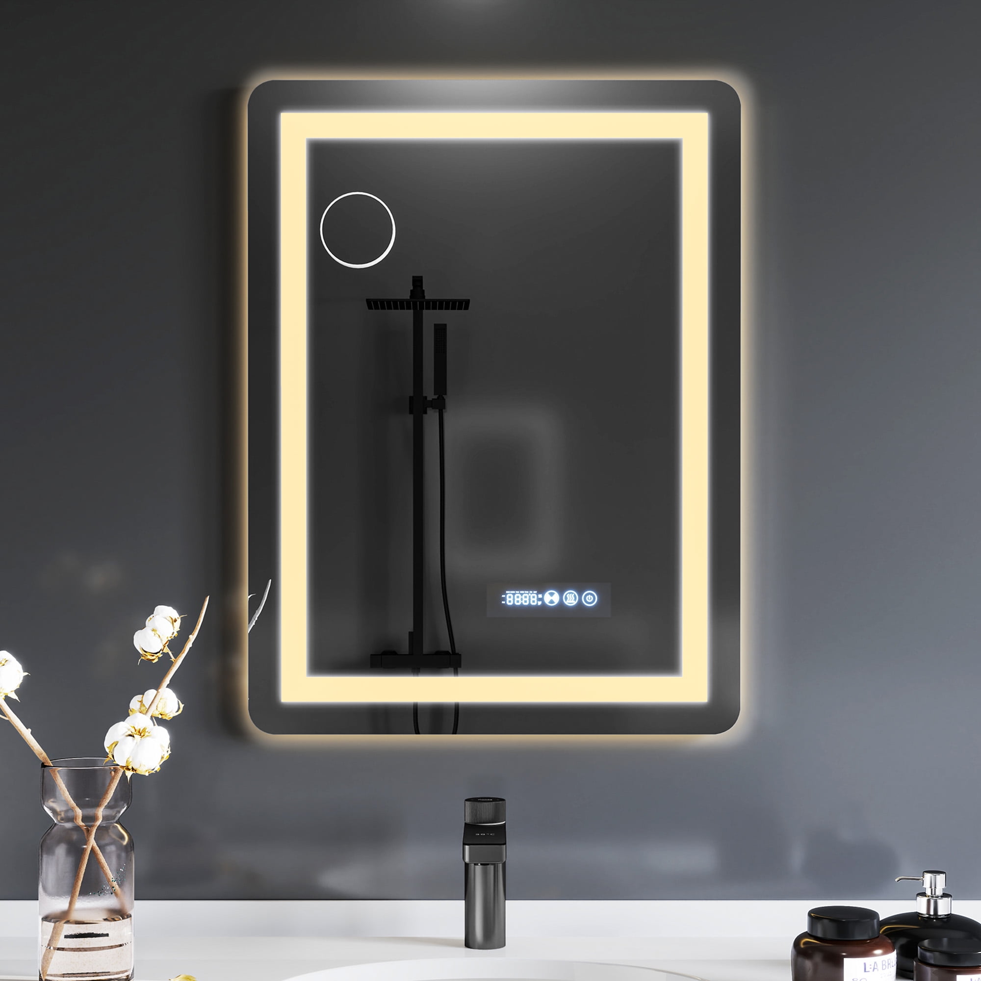 Uforic LED Bathroom Mirror with Front Light and Backlit,3 Colors Dimmable Adjustable LED Wall Mounted Mirror,Anti-Fog,24" x 32",Wall Mounted Mirror-Vertically Only