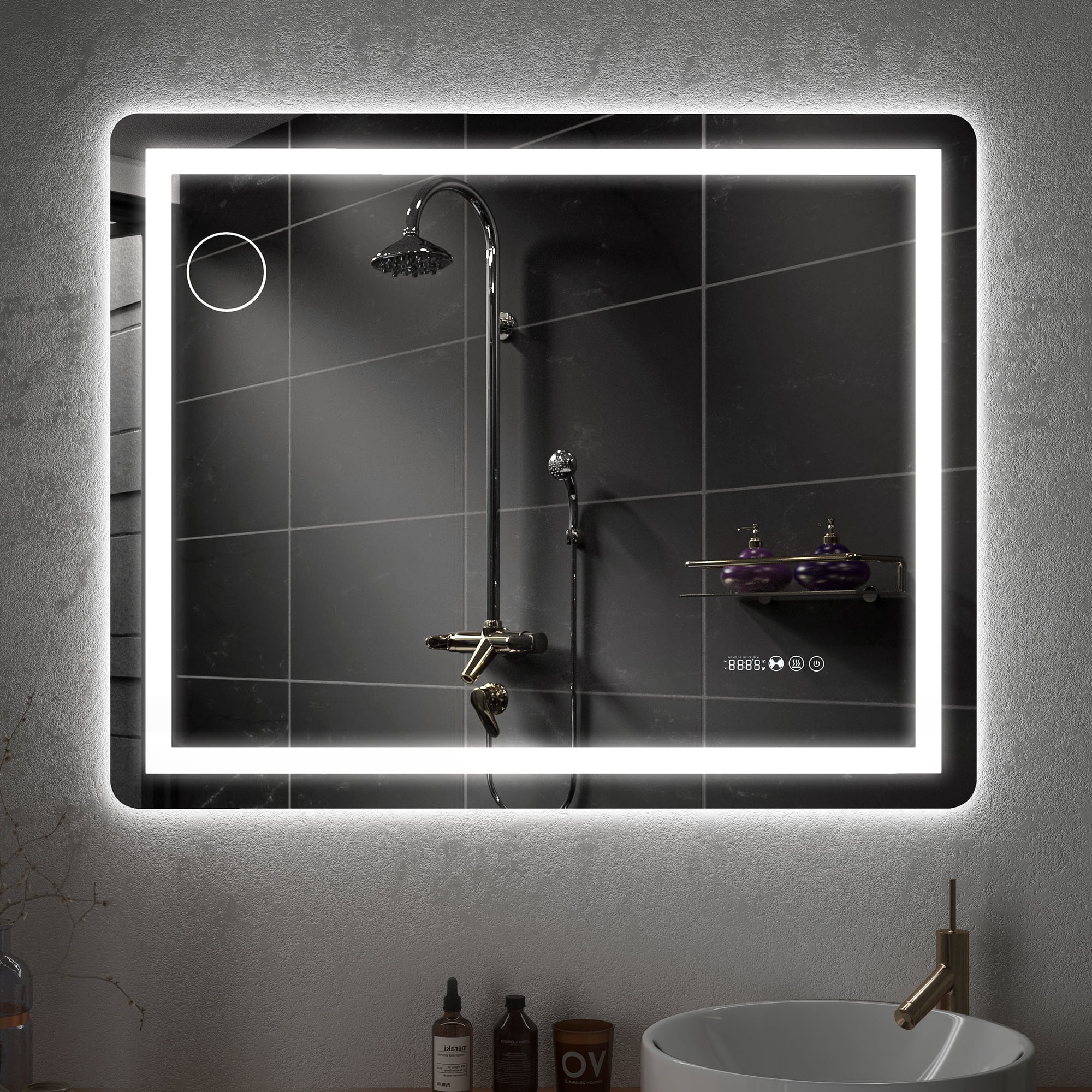 Uforic LED Bathroom Mirror with Front Light and Backlit,3 Colors Dimmable Adjustable LED Wall Mounted Mirror,Anti-Fog,40" x 32",Wall Mounted Mirror-Horizontally Only
