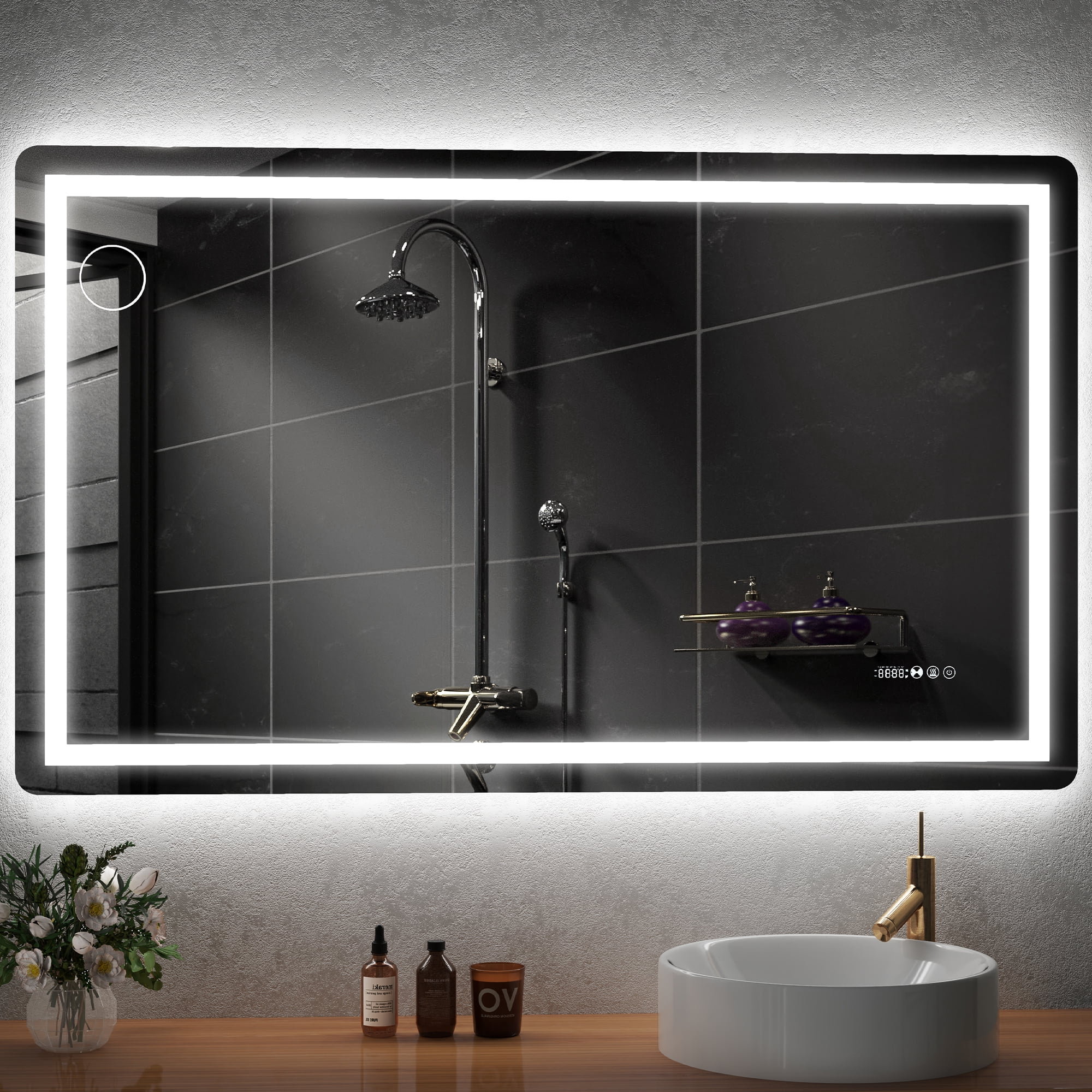 Uforic LED Bathroom Mirror with Front Light and Backlit,3 Colors Dimmable Adjustable LED Wall Mounted Mirror,Anti-Fog,60" x 36",Wall Mounted Mirror-Horizontally Only