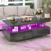Uforic LED Coffee Table, Modern Center Tables with Storage for Living Room, Gray