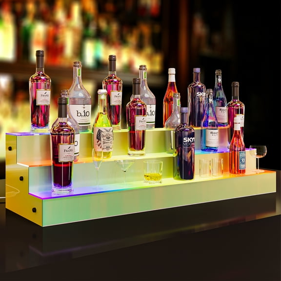 Uforic LED Liquor Bottle Display with 3 Tier 40-inch Lighted Bar Shelf and Multicolor Lighting