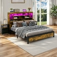 thumbnail image 1 of Uforic LED Queen Size Bed Frame with Storage Bookcase Headboard, Platform Bed with Charging Station, Noise-Free, Rustic Brown, 1 of 6