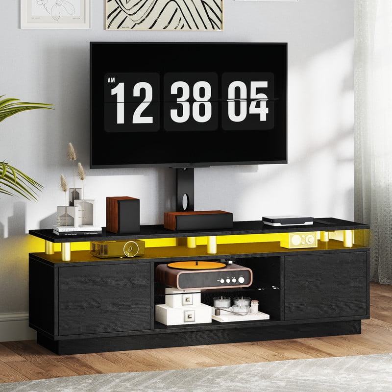 Uforic LED TV Stand with Mount & Power Outlet, Height Adjustable TV Mount for 75/65/60 inch TVs, Black
