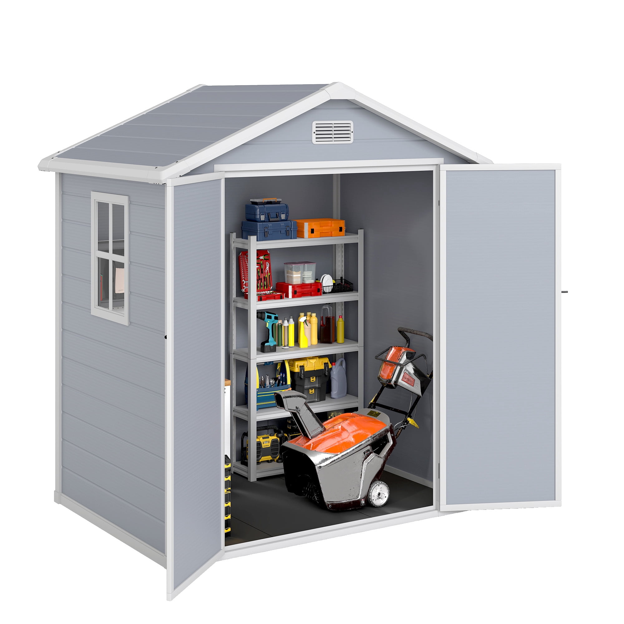 Uforic 6'x4.4' Resin Outdoor Storage Shed, Reinforced Floor, Lockable Door, Window & Vents, Waterproof Plastic Tool Shed for Garden Backyard Patio Lawn