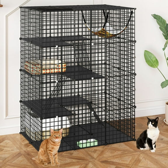 Uforic Large 4-Tier Cat Cage with Extra Large Hammock – Metal Playpen Cat Kennel for 1-3 Cats, Indoor DIY Cat Enclosure, Black, 41"L x 28"W x 55"H