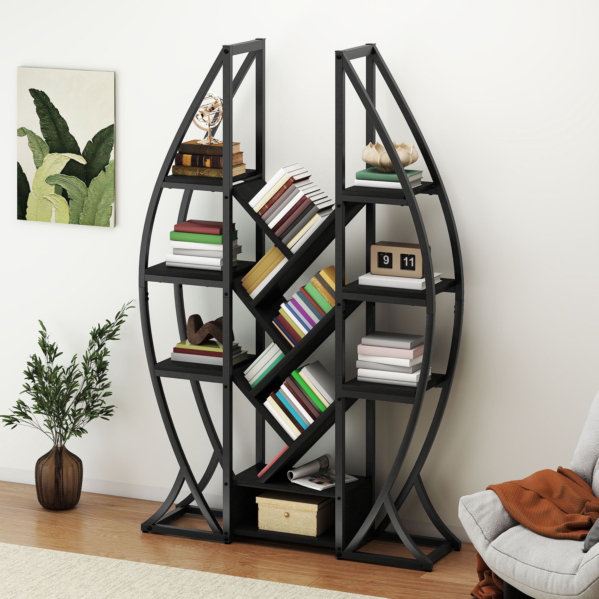 Uforic Large Display Shelves Bookshelf for Living Room, Home Office, Black