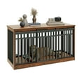 thumbnail image 1 of Uforic Large Dog Crate Furniture with 2 Dog Bowls, 55.1 Inch Heavy Duty Wooden TV Stand, Metal Dog Kennel, Rustic Brown, 1 of 9