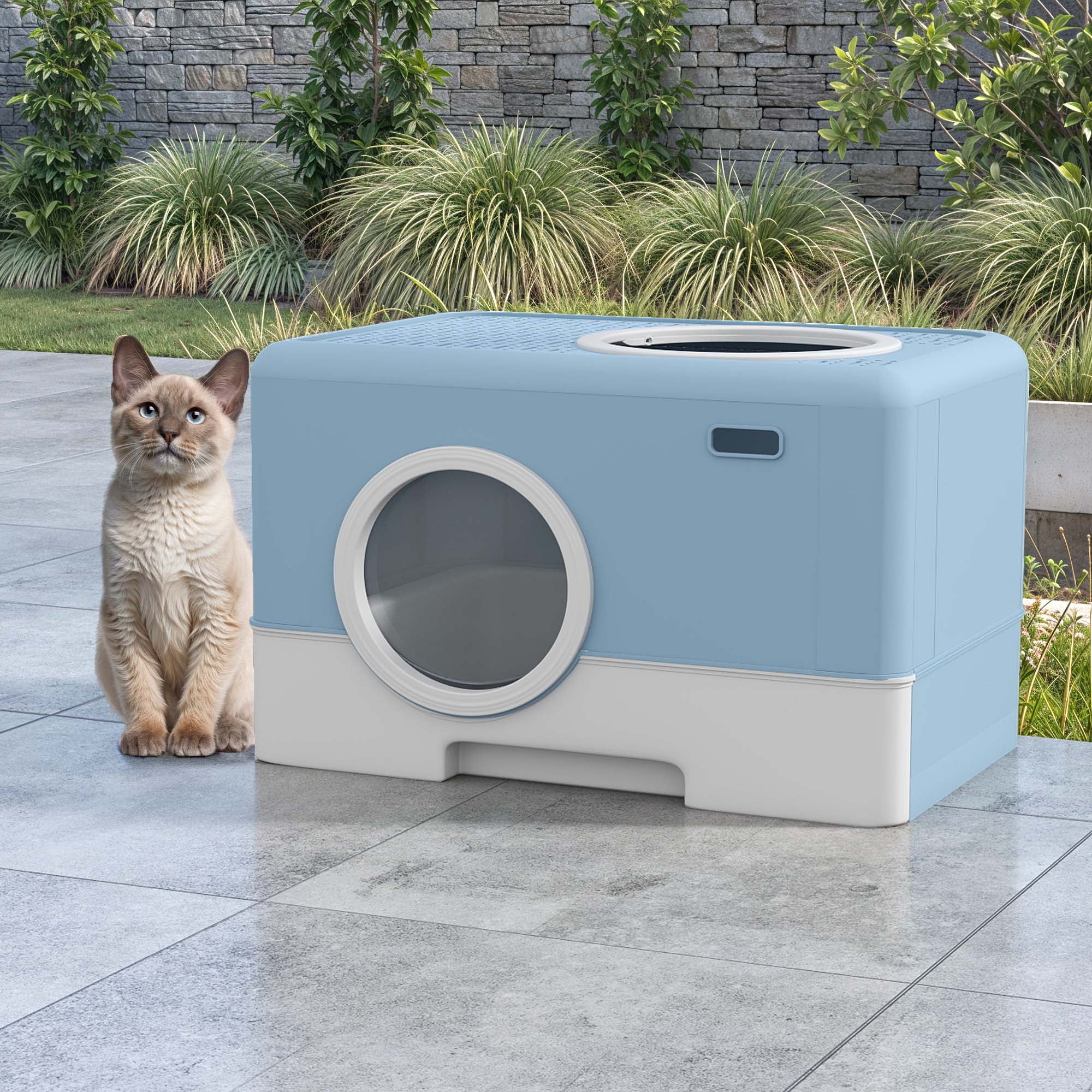 Uforic Large Enclosed Cat Litter Box with Lid Drawer Type Easy to Clean,Blue