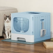 Uforic Large Enclosed Cat Litter Box with Mat and Litter Scoop,Cat Toilet Box with Lid Drawer Type Easy to Clean,Blue
