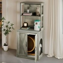 Uforic Large Hidden Litter Box Furniture with Charging Station, Wooden Cat Litter Enclosure for Self-Cleaning Boxes