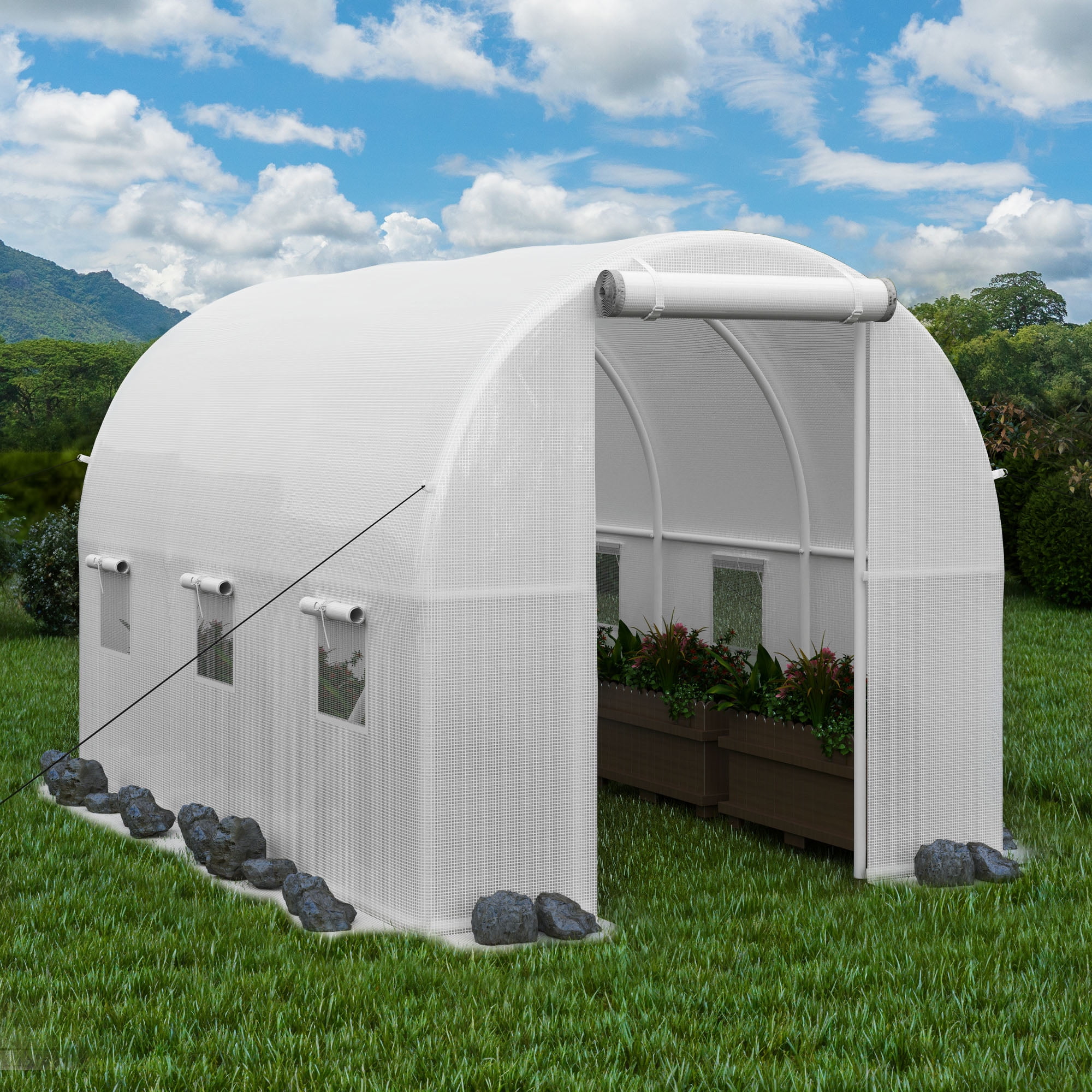 Uforic Large Walk-in Greenhouse for Plant Gardening with Sturdy Frame and Zipper Doors 10x6.6ft Greenhouses Large Walk-in Green House, White