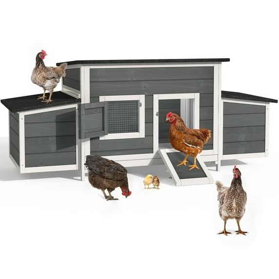 Uforic Large Wood Chicken Coop Hen House 2-4 Chickens with 2 Nesting Box, Outdoor Chicken Hutch Rabbit Hutch Duck Cage - Gray