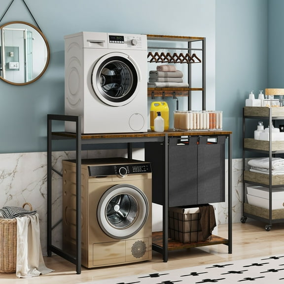 Uforic Laundry Storage Shelves with Hamper, Washer & Dryer Storage Rack, Brown