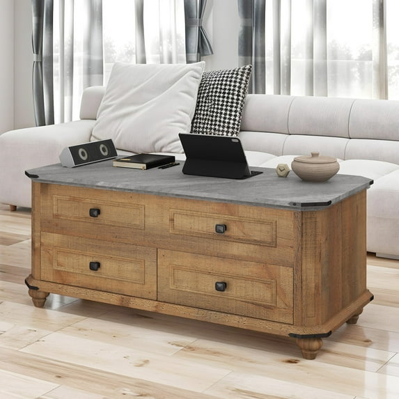 Uforic Lift Top Coffee Table with Drawers & Storage Shelf for Living Room, Brown