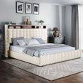 thumbnail image 1 of Uforic Lift Up Bed Frame with Storage & LED Lights, Upholtered Bed with Power Outlets, King, Beige, 1 of 8