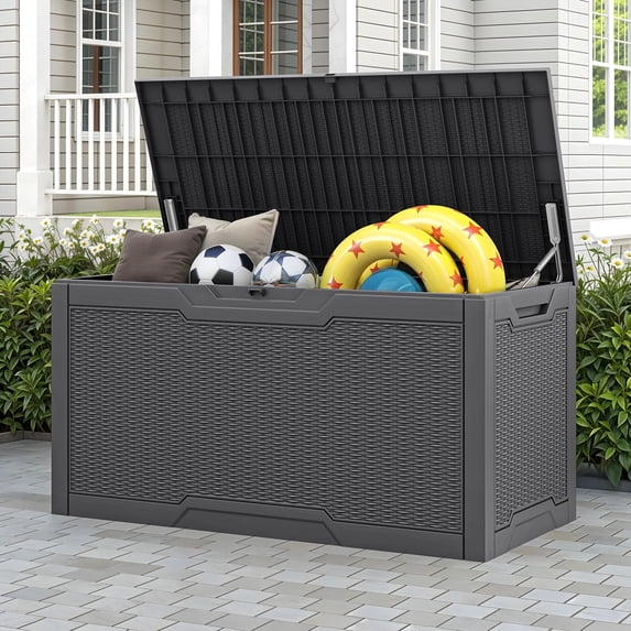 Uforic Lockable 100 Gallon Resin Deck Box, Heavy-Duty Weather Resistant Outdoor Storage Chest, Versatile Storage Solution for Patio Accessories and Daily Essentials,Dark Gray