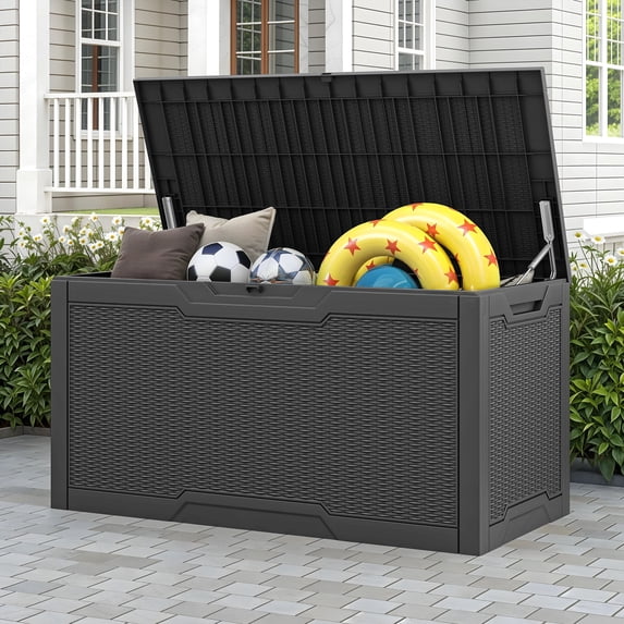 Uforic Lockable 100 Gallon Resin Deck Box, Heavy-Duty Weather Resistant Outdoor Storage Chest, Versatile Storage Solution for Patio Accessories and Daily Essentials, Black