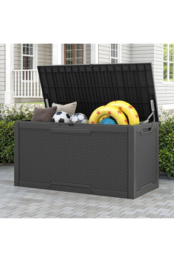 Lockable 100 Gallon Resin Deck Box, Heavy-Duty Weather Resistant Outdoor Storage Chest, Versatile Storage Solution for Patio Accessories and Daily Essentials, Black