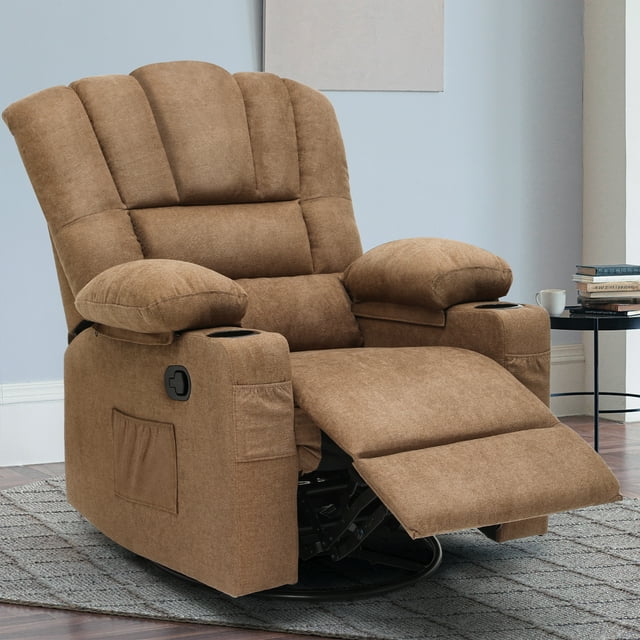Uforic Textile Manual Swivel Rocking Recliner Chair with 360-Degree ...