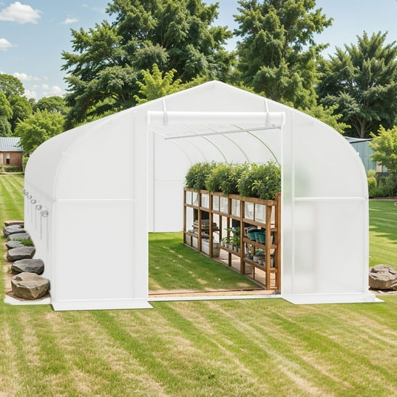 Uforic Metal Large Steel Greenhouse 30x10x7 ft, Walk-In Heavy Duty Green House for Gardening