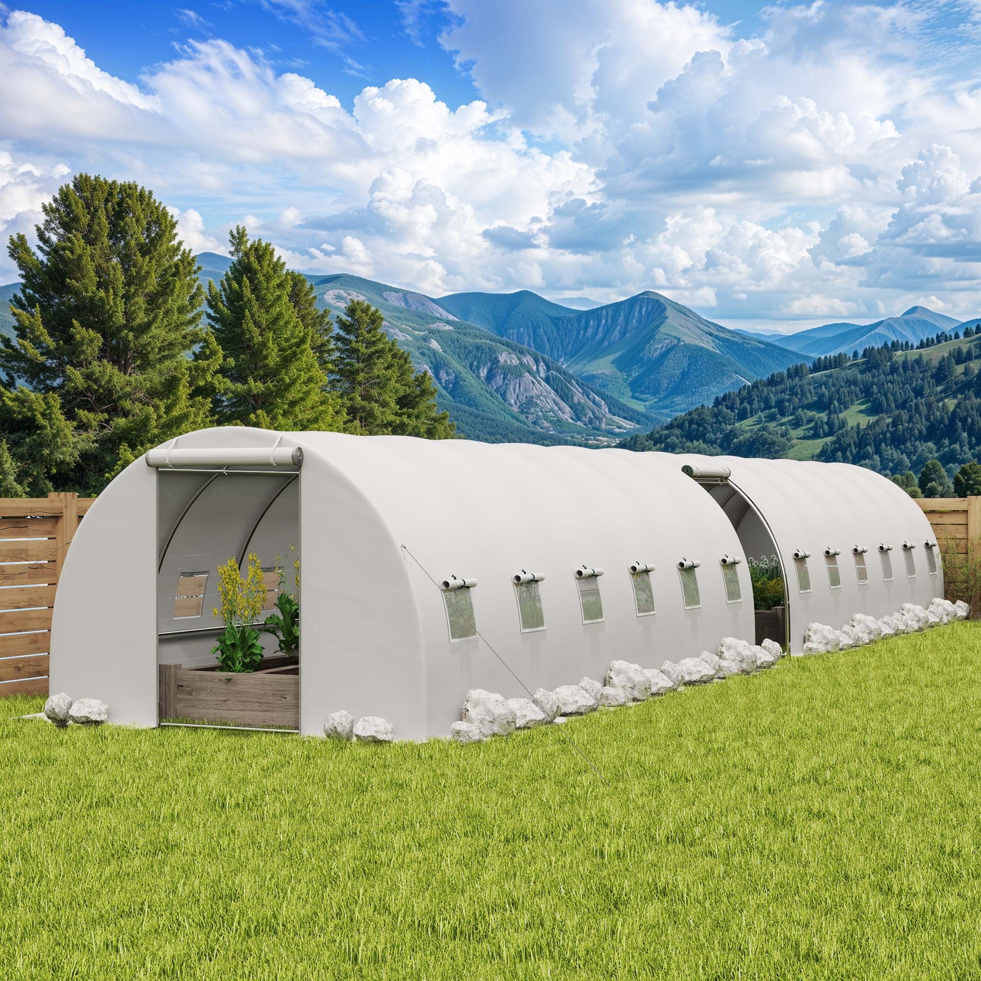 Uforic 44x10x7ft Outdoor Walk-In Tunnel Green House with Zipper Door for Planting, Gardening
