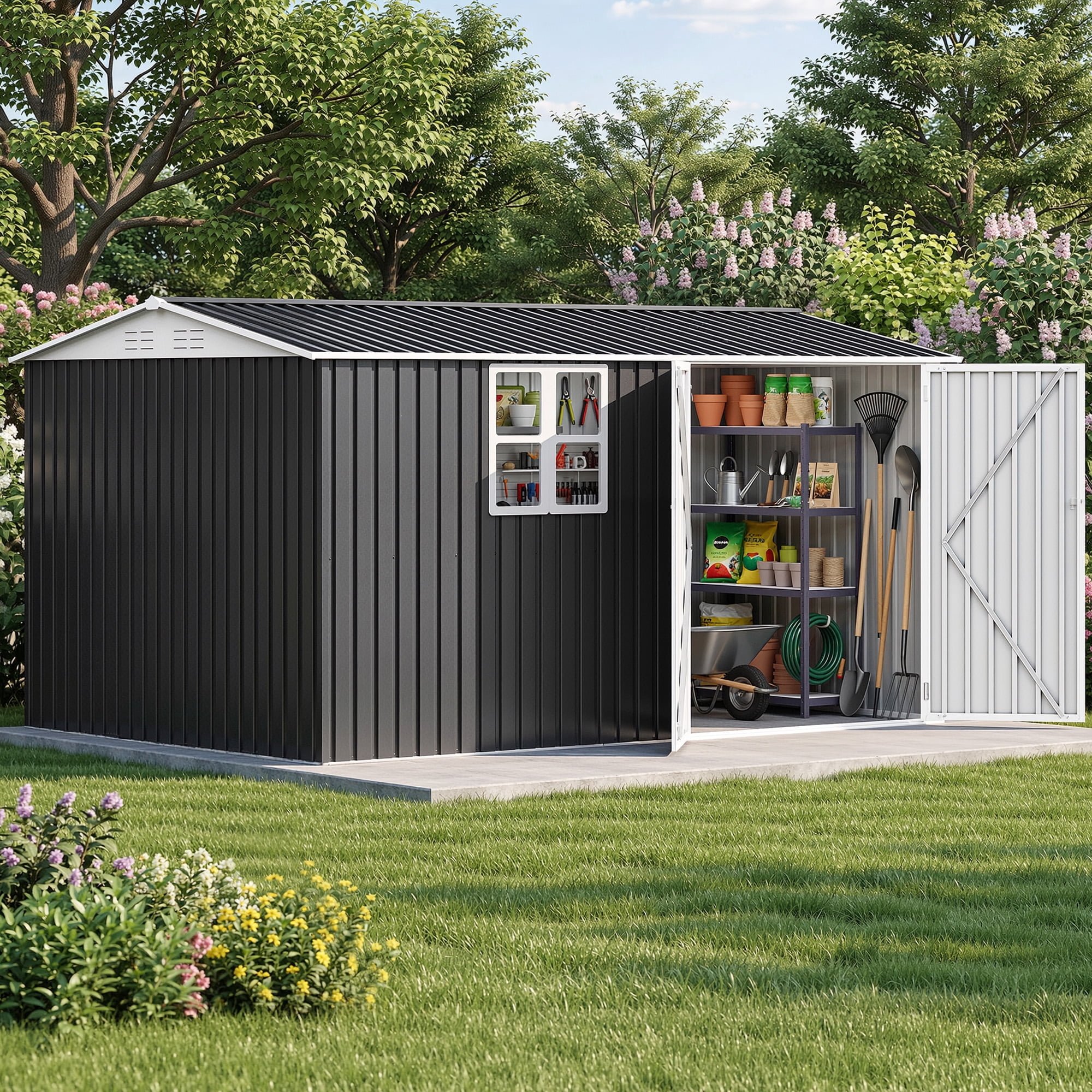 Uforic Metal Outdoor Storage Shed, 8x12ft Steel Tool Shed with