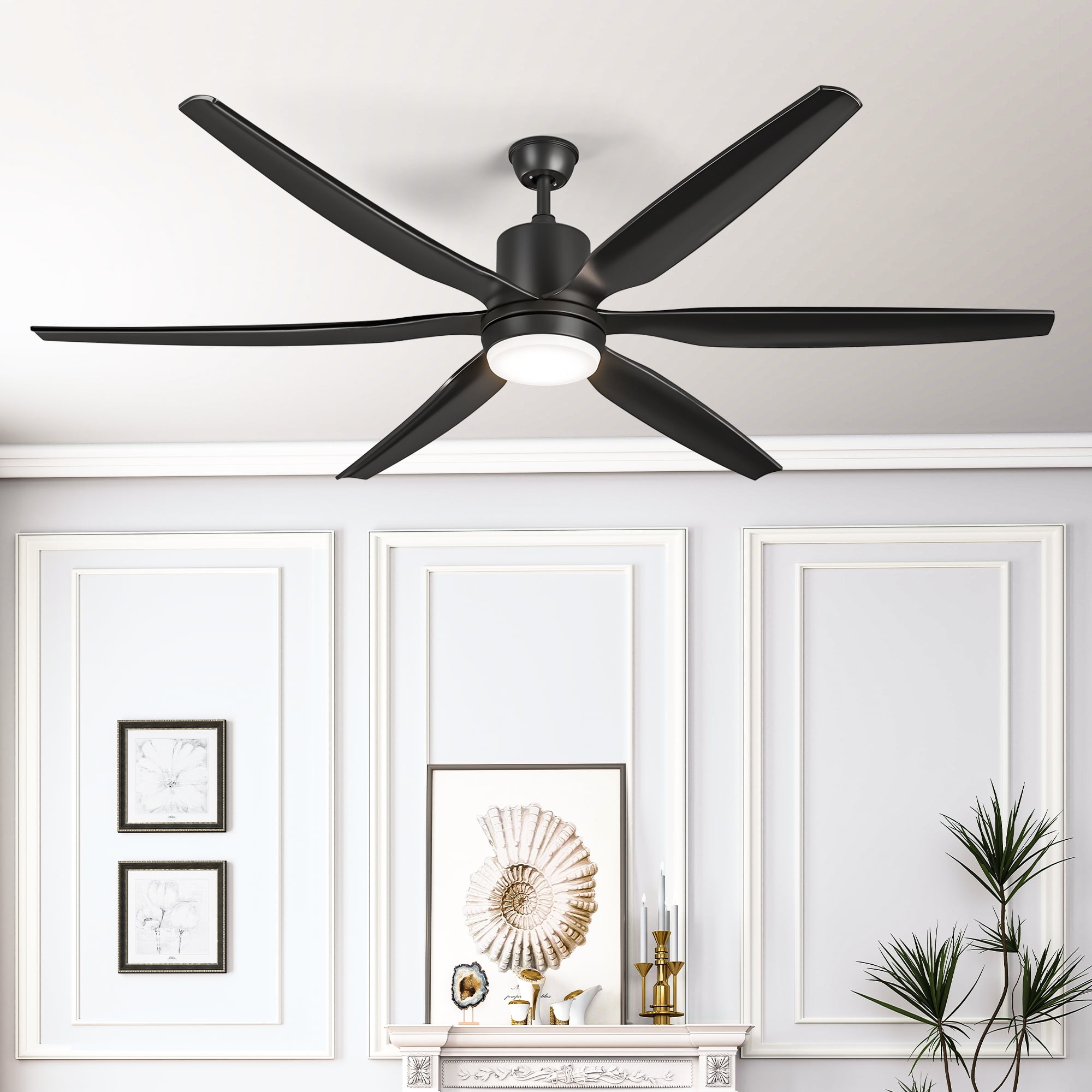 Uforic Modern 66" 6-Blade Ceiling Fan with LED Light, 6-Speed Reversible Outdoor Ceiling Fan for Patio, Quiet DC Motor, App & Remote Control (Black)