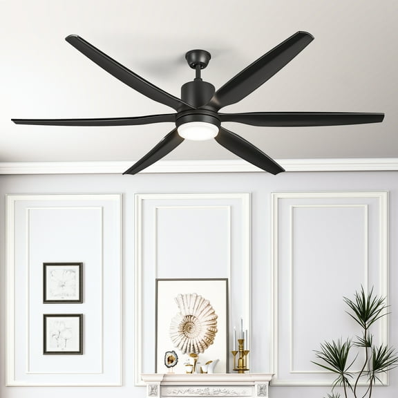 Uforic Modern 66" 6-Blade Ceiling Fan with LED Light, 6-Speed Reversible Outdoor Ceiling Fan for Patio, Quiet DC Motor, App & Remote Control (Black)