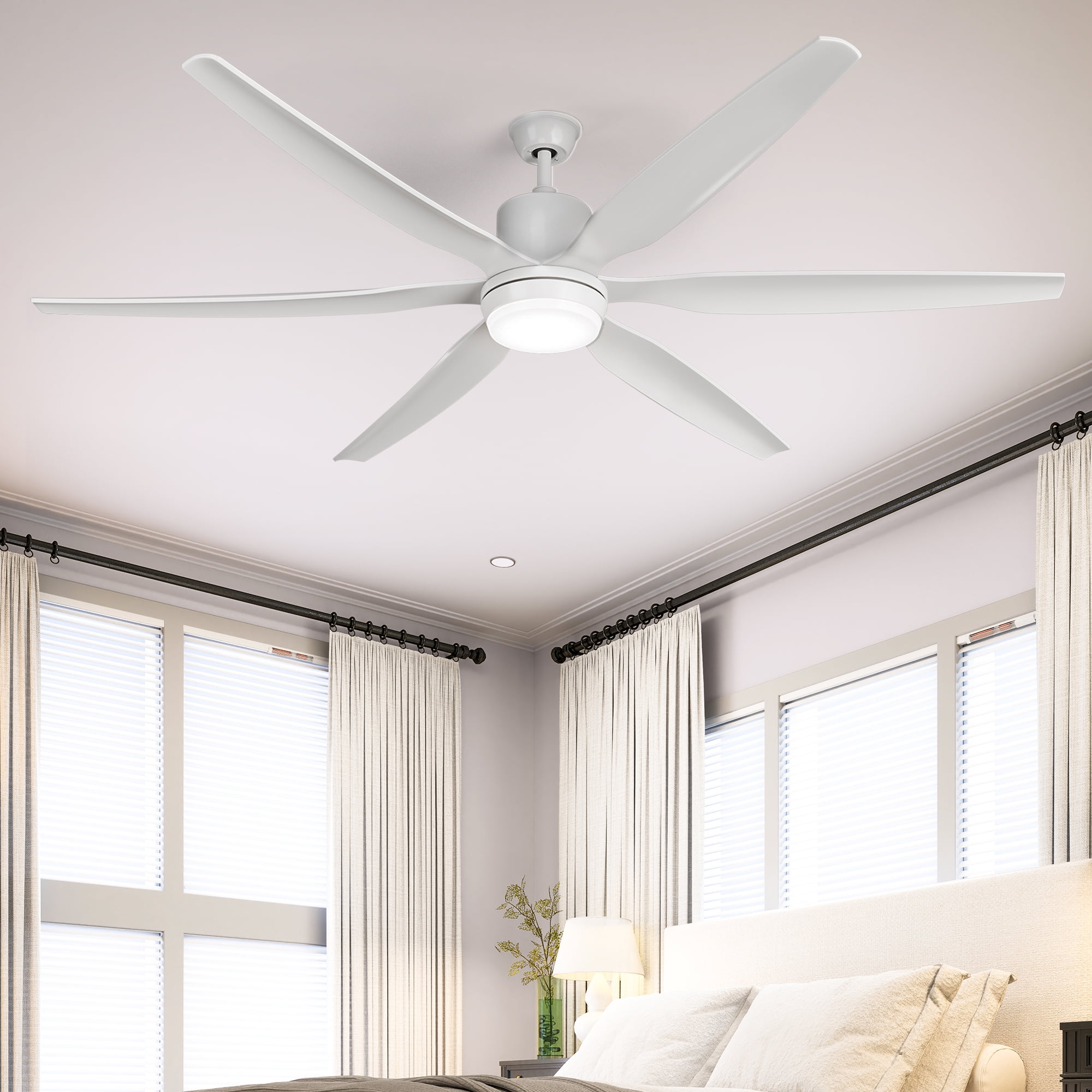 Uforic Modern 66" 6-Blade Ceiling Fan with LED Light, 6-Speed Reversible Outdoor Ceiling Fan for Patio, Quiet DC Motor, App & Remote Control (White)